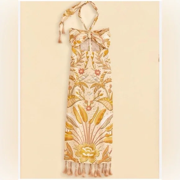 NWT FARM Rio Jungle Chic Midi Dress in Sand ~ Size Small - Picture 5 of 5